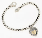 JAI Sterling Silver & 14K 3.7mm Box Chain Heart Charm Bracelet, 8-1/4"